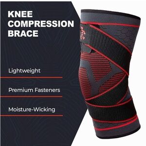 Medium size Knee Compression Brace - Black & Red Support Sleeve